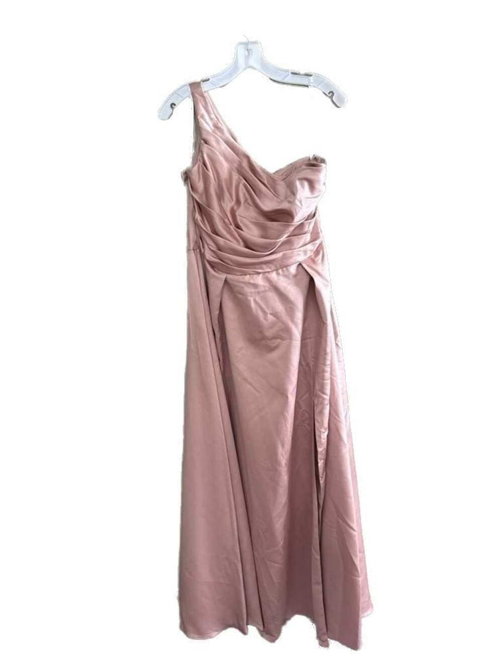 DB Studio Satin One-Shoulder Ruched Ballgown in Sand